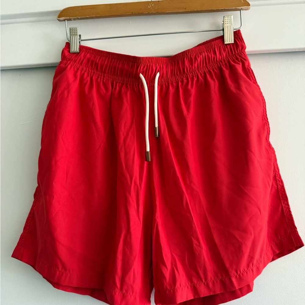 Vibrant Red Swim Trunks with Elastic Waistband